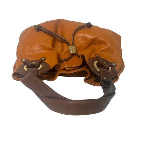 Michael Kors Drawstring Bucket Bag Phoebe Brown Tan Leather Handbag Hobo Purse - Picture 5 of 12